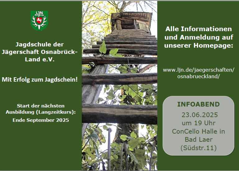 Infoabend Jagdscheinkurs 23.06.2025 - 19:00 Con Cello Halle Bad Laer Uhr